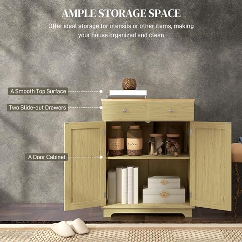 image for HOMCOM Sideboard with Solid Wood Countertop, Modern Kitchen Storage Ca