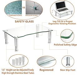 Alternative view of Computer Monitor Riser Multi Media Desktop Stand with Height Adjustable,Tempered Glass,Aluminum Legs