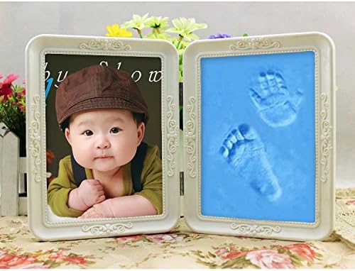 HealthyBB Charming Baby Handprint and Footprint Frame Package – Keepsake Preserves Priceless Memories – Non Toxic and Safe Clay – Quality Wood Frame with (Blue)