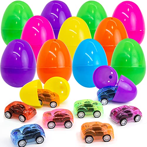 ceiba tree Prefilled Easter Eggs with Toys Cars 30 Pack Pull Back Racing Cars and Stickers for Kids Easter Hunt Party Favors Toys
