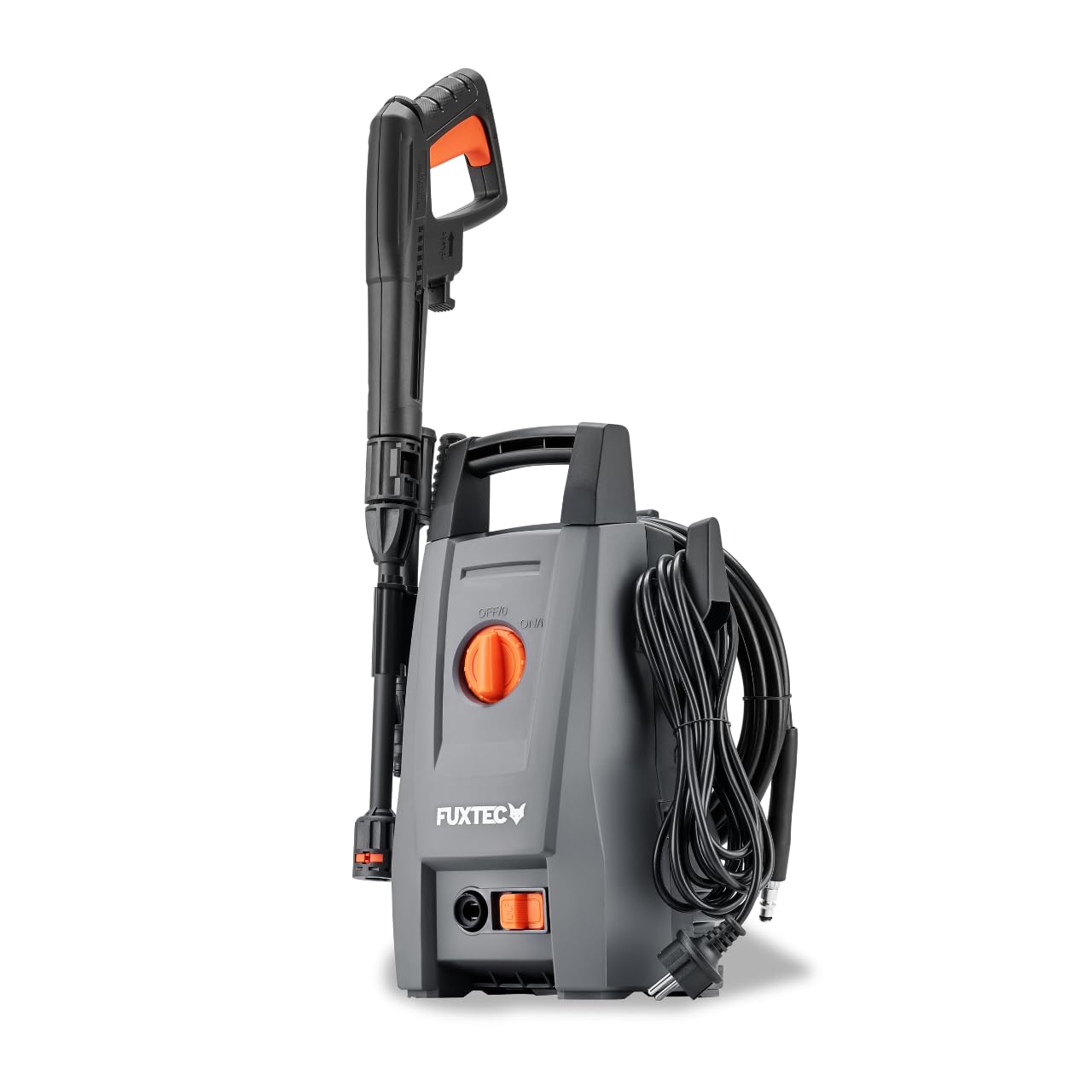 FUXTEC myjka wysokocisnieniowa FX-HDR1400, czyscik do powierzchni, 110 bar cisnienia roboczego, wydajnosc 390 l/h, moc 1400W, 5m waz wysokocisnieniowy i pistolet, waga 4,9 kg, w zestawie akcesoria