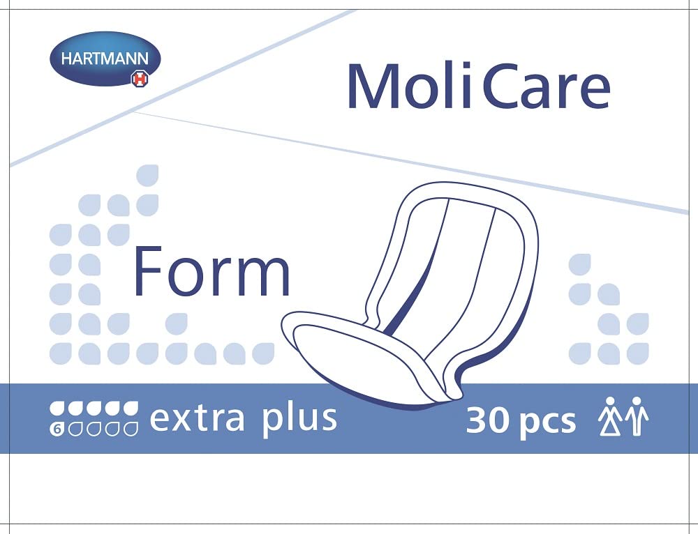 Molicare Forma 6 kropli, do średniego nietrzymania moczu: wysokie bezpieczeństwo, dodatkowa ochrona przed wyciekiem i dyskrecja dla kobiet i mężczyzn, 4 x 32 sztuki