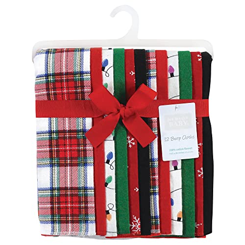 Image of Hudson Baby Unisex Baby Cotton Flannel Burp Cloths Bundle, White Tartan, One Size