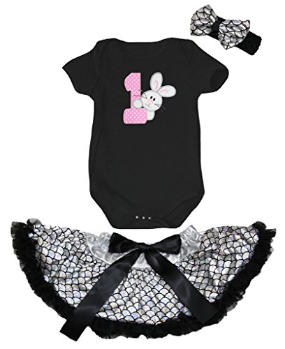 Bébé 1er Lapin de Pâques vêtement de fête et barboteuse noire à jupe argentée
