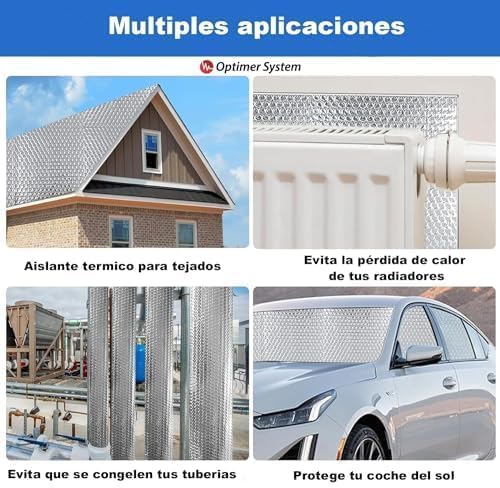 Miniatura 5 de Aislante Termico Multiusos Reduce El Frio Y El Calor Rollo Aislante Termico Para Ventana, Pared, Suelo, Techo, Coche, Garaje,Camper 5x0.60m 3m 2 Cintas Adhesivas