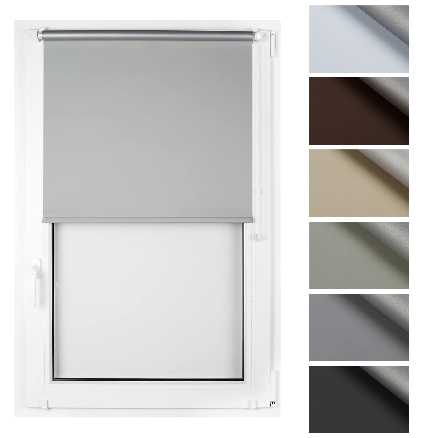 RENA Thermorollo Ohne Bohren Verdunklungsrollo Rollos für Fenster für Innen Klemmrollos Fensterrollo Verdunklung Sichtschutz Sonnenschutz Maßgeschneidertes Rollo Wenge Silber 145x230cm