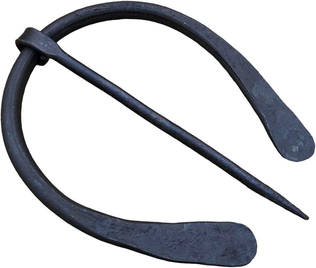 Hand-Forged Norse Flattened Penannular Cloak Pin Black Medieval Iron jewelry - Viking SCA Renaissance Brooch Medieval Apron Buckle Clasp Cloak Badge - Scottish Irish