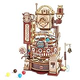 🍬Mechanisches Getriebe: Drehen Sie einfach die Kurbel unten am Holzpuzzle, und die Leiter rechts transportiert die bunten Pralinen Schritt für Schritt nach oben. Murmeln fallen durch die Schwerkraft auf verschiedene Trichter und Bahnen. Und dann zum geschäftigen 