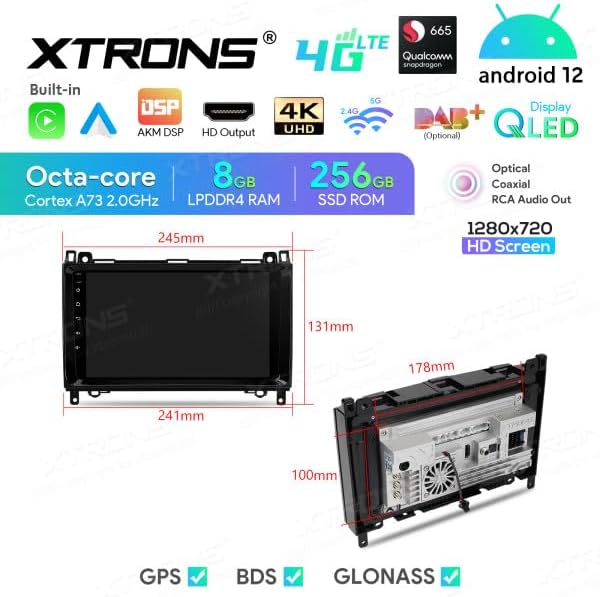 Diagram showing dimensions of the XTRONS IQP92M245P Autoradio