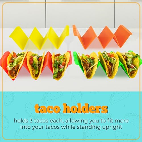 Taco Tuesday Complete Taco Serving Set with Tortilla Warmer, Salsa Bowls, Shell Holders, and Mortar and Pestle - 9-Piece Set - Red, Yellow, and Green by Nostalgia - Image 4