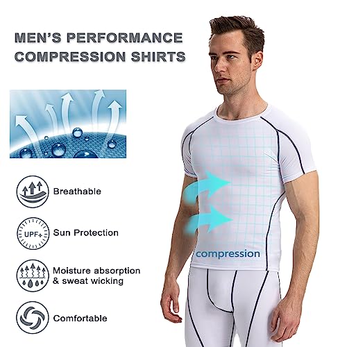 Compression Shirt Men, Short Sleeve Football Basketball Tight Baselayer Undershirts Top for Athletic Running Gym3