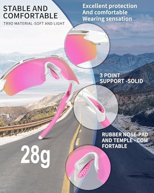 Rosemal Sports Sunglasses Polarized Cycling Sunglasses Running Driving Fishing Hiking for Men Women UV400 TAC TR90