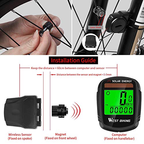 Bicycle Pedometer Odometer Solar Power Speedometer, Bike Wireless Waterproof Cycling Computer, Biking Accessories with LCD Display Auto Wake-up Motion Sensor & Multi-Functions (Renewed) - Thumbnail 5
