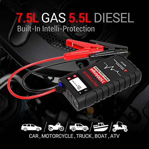 AUTOGEN 1500A 18000mAh Smart Portable Car Jump Starter (8.0L Gas & 6.0L Diesel Engines), 12V Auto Battery Booster Charger, Power Pack Jumper Box Pack for Trucks SUV, LCD Display - Thumbnail 2