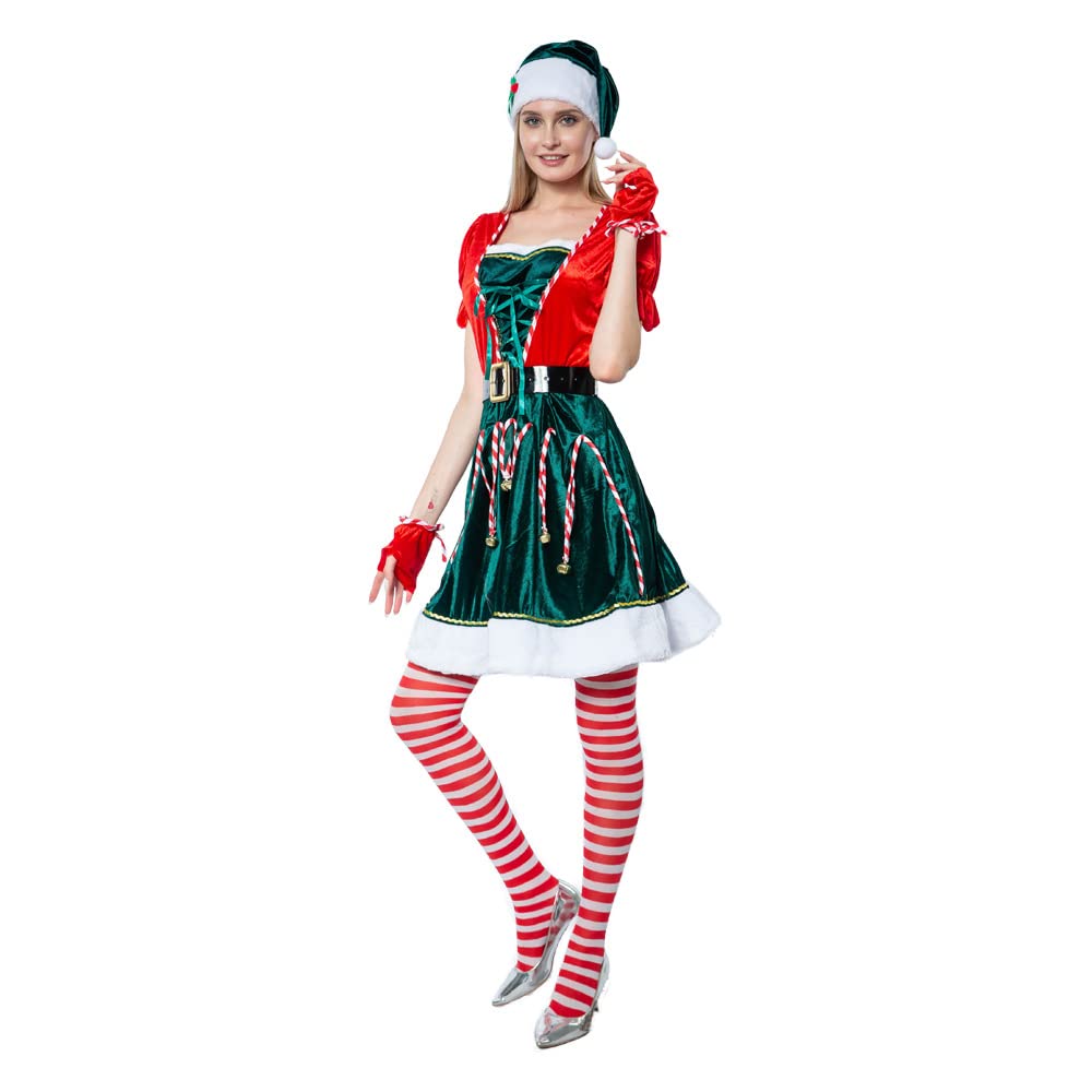 Disfraz unisex de elfo para hombre, disfraz de lujo para adultos, disfraz de Navidad, disfraz de duende de Santa Helper, color verde fiesta de cosplay para mujeres