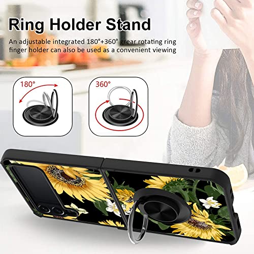 Fiyart Samsung Galaxy Z Flip4 5G Case - Sunflowers Design, Ring Holder, Kickstand, Women & Girls Phone Cover #TOP1