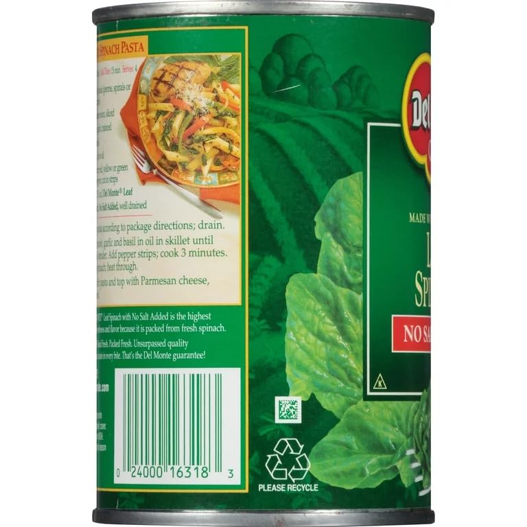 Del Monte No Salt Added Leaf Spinach 13.5oz Can (Pack of 12)