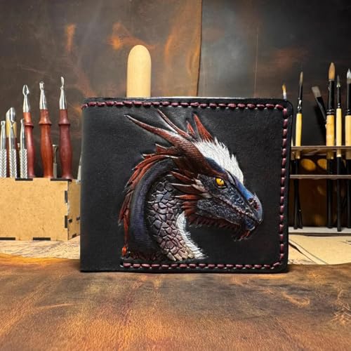 Fantasy Flying Dragon Wallet, RFID Men's Bifold Wallet, Genuine leather wallet, Biker Wallet, Embossed wallet, Leather Purse, Handmade wallet, Airbrush Art, Custom wallet, Personalized wallet2