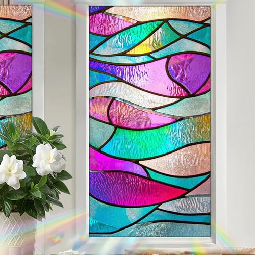 Image of Nuxovilar Gothic Colorful Glass Lattice Cling Window Film 17.5x39.3 PVC