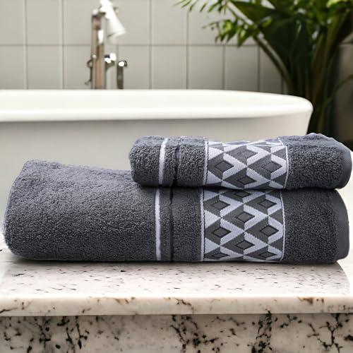 Luxury Bath Towels Set of 2 - 100% Turkish Cotton Premium Quick Dry Quality Large and Small Towels for Bathroom - Soft and Highly Absorbent Turkish Towels by Mix Cotton Home (Grey) - Image 4