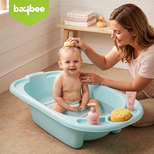 Image of Baybee Lullie Baby Bath Tub for Kids with Anti-Slip Base & Easy Drain | Babies Bathtub with Built-in Soap & Accessory Holder | Spacious Baby Bath Tub for 0-5 Years Boys Girls (Blue)