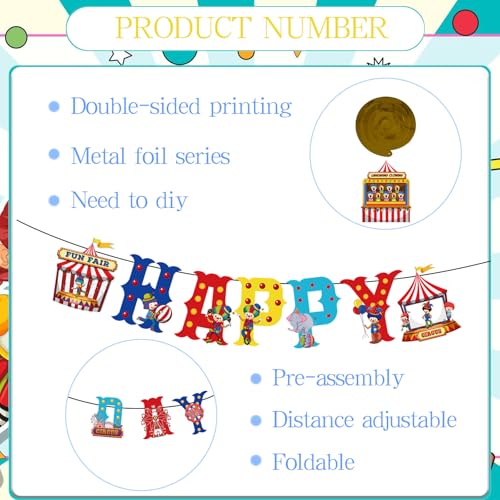 Image of Circus Carnival Birthday Party Decorations - Yoyuspy 10PCS Circus Theme Party Decorations Happy Birthday Banner Hanging Swirls Funny Carnival Party Decor Clowns Theme Party Supplies for Kids