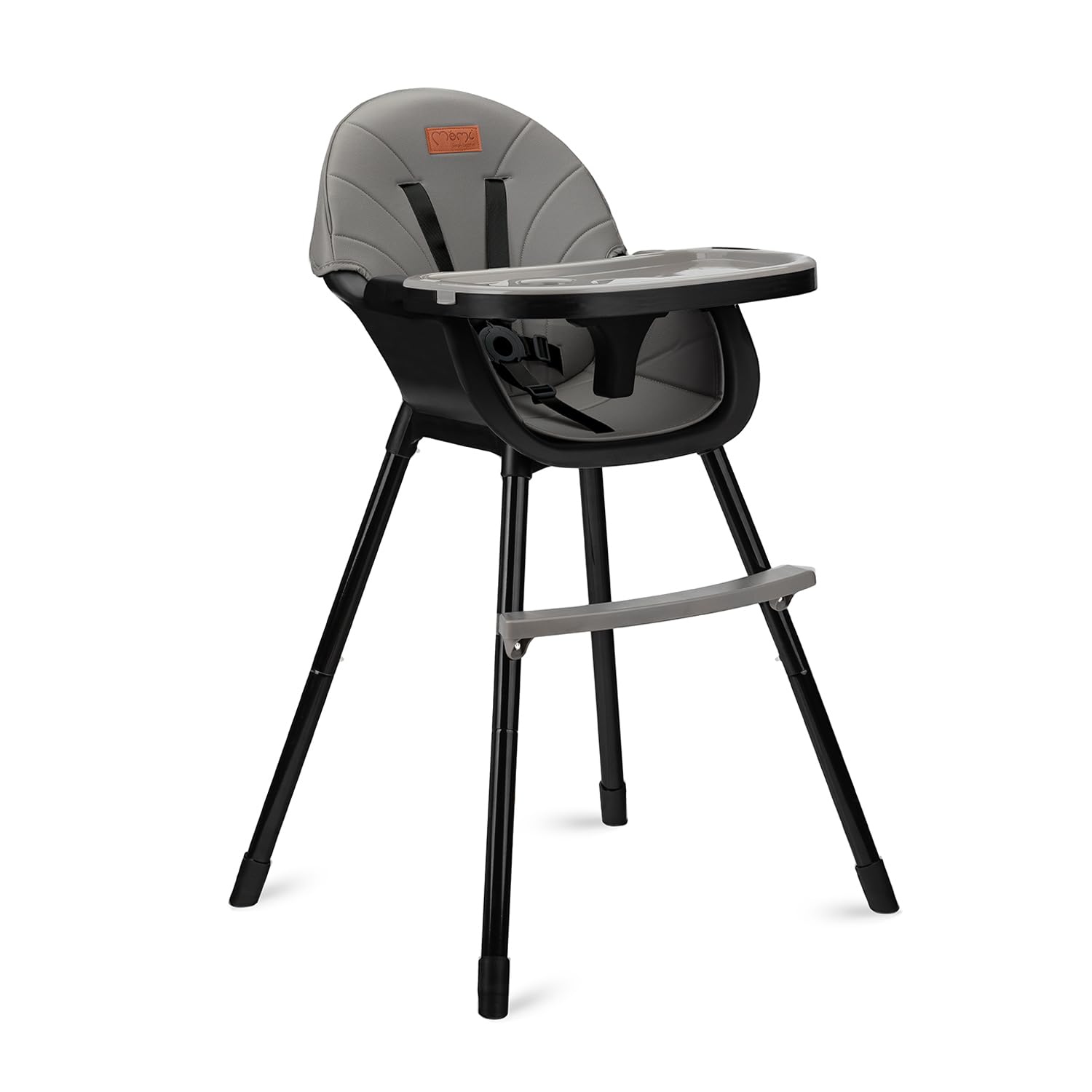 MoMi REKI Chaise Haute Bébé 3 en 1 Noir, Évolutive avec Plateau Réglable, Harnais de Sécurité, Repose-pieds, Dossier Confortable, Jouet Inclus