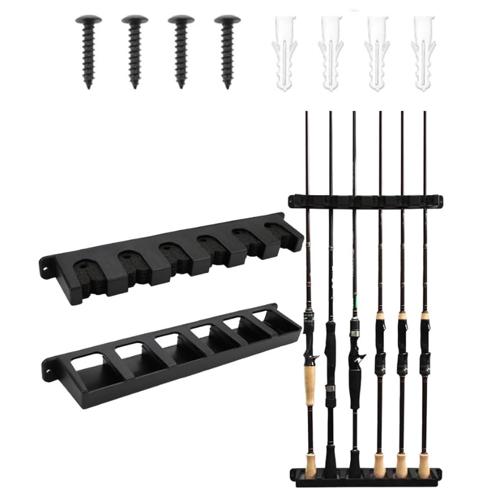 1 Par Soporte para Cañas de Pescar Pared Horizontal, Almacenamiento de 6 Cañas, Soporte Mural Cañas de Pescar para Pared Garaje Cabaña y Sótano Barco
