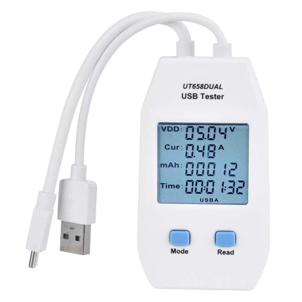 Qaautor USB Tester, LCD USB Tester Detector Voltmeter Ammeter Digital Power Capacity Tester Meter(UT658 Dual)