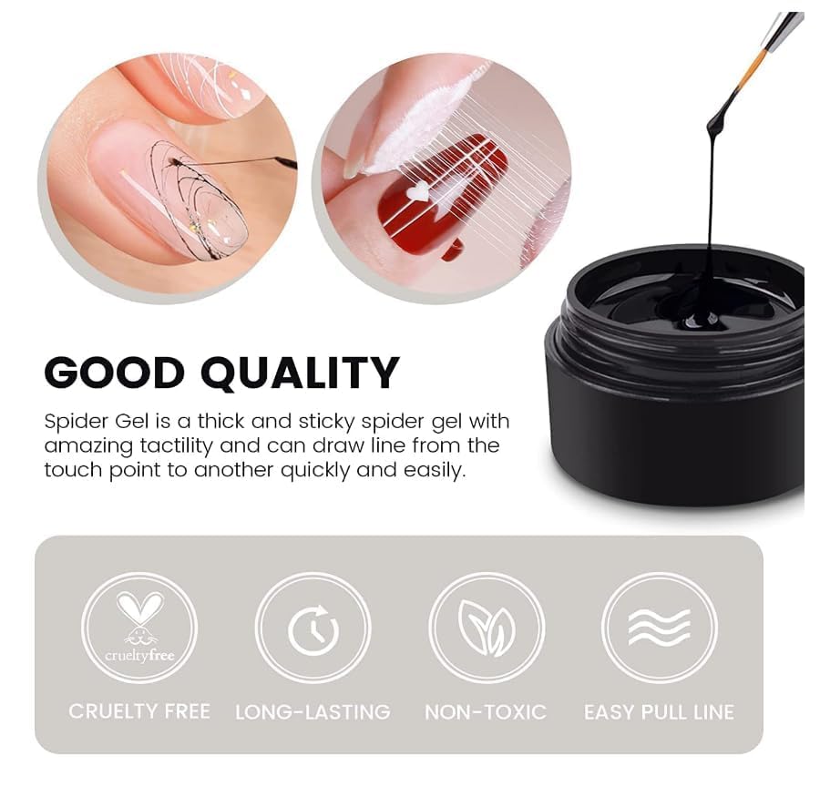 Image of 2pcs Black and White Spider Gel for Nail Art - Elastic, Easy-to-Use Nail Art Combo Set - Long-Lasting Nail Design Supplies for Creative Manicures and Nail Artistry
