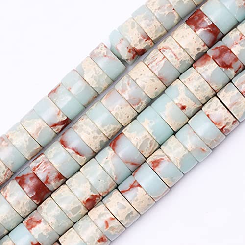 Natural Stone Heishi Beads for Necklace Making, 4 mm x 2 mm Small Flat Round Stone Loose Heishi Disc Gemstone Beads for Jewelry Making Craft Bracelet Earrings Necklace - Light Blue Imperial Jasper