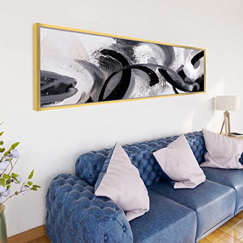 Image of PAINTINGMANTRA Brush Stroke Abstract designs Large Canvas Painting Framed Panel Wall Painting, Luxury Paintings for Home Decoration, Living room, Bedroom, and Office Decor (White, 13x47 Inch)