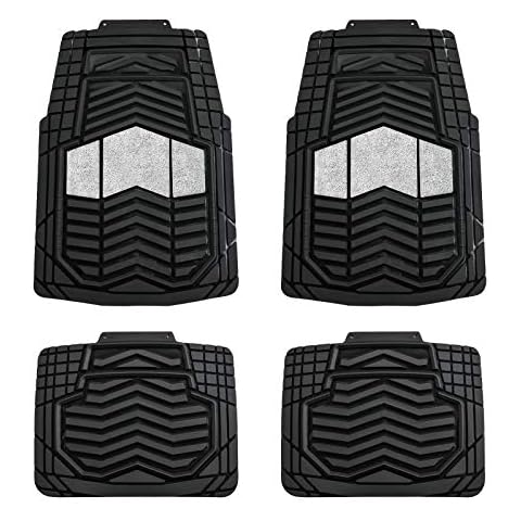 August Auto All Weather Two Tone Heavy Duty Rubber Universal Fit Car Floor Mats,Fit for Cars, Sedans, SUVs, Trucks and Vans,Set of 4 (Black and Sliver) Cover