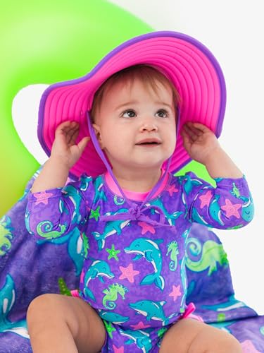 Image of RuffleButts Baby /Toddler Girls UPF 50+ Sun Protective Wide Brim Swimwear Sun Hat