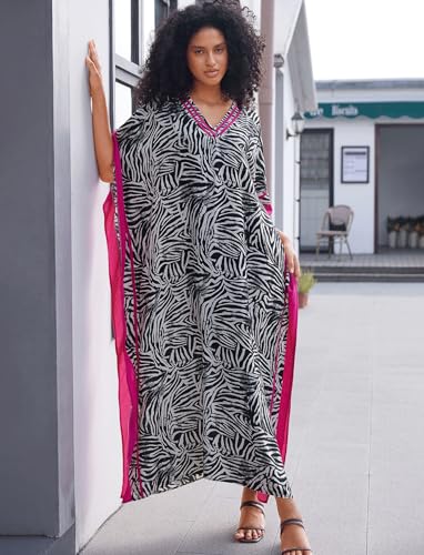 Image of KECVOT Kaftan Dresses for Women V-Neck Print Swimsuit Cover Up Plus Size Beach Caftan Lounge Dress