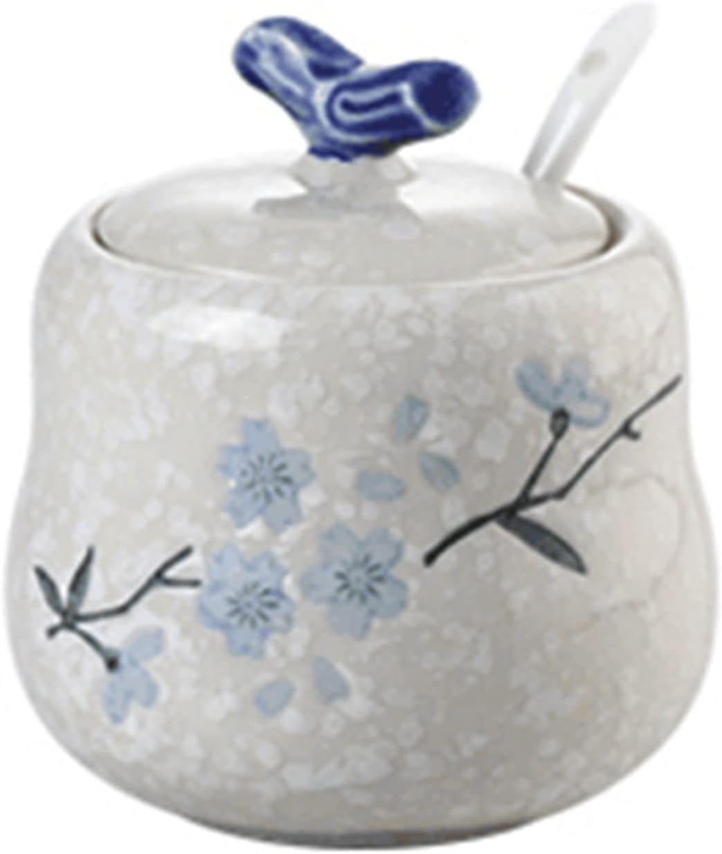 Sugar bowlPlum Bossom Sugar Bowl with Lid Chinese Sugar Pot Sugar Container Spice Jar Seasoning Jar-snowflake1-400ml,Snowflake1