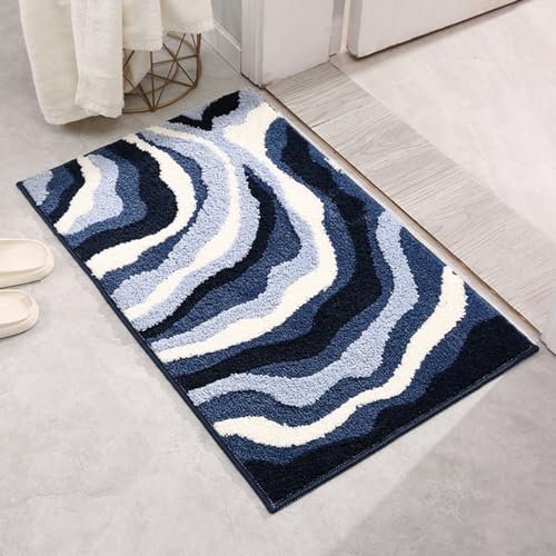 玄関マット 滑り止め 花柄 ネイビー バスマット 柔らか 吸水速乾 抗菌防臭 洗える お手入れ簡単 ドアマット 足拭きマット 屋内 洗面所 ベッドルーム 廊下 四季通用 おしゃれ 長方形 40x60cm