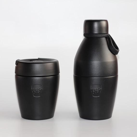KeepCup Water Bottle, Reusable Insulated Stainless Steel Dual Opening with Leakproof Steel Cap, 14oz/420ml - Black