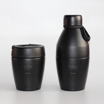 KeepCup Water Bottle, Reusable Insulated Stainless Steel Dual Opening with Leakproof Steel Cap, 14oz/420ml - Black