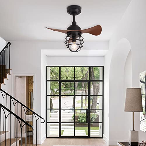Gesum Ceiling Fan With Lights, 22 Lnch Farmhouse Small Ceiling Fan With Dimmble Bulb,Rustic Low Profile Ceiling Fan With 3 Reversible Blades, 6 Speeds For Indoor And Outdoor (Bulb Included) #TOP1