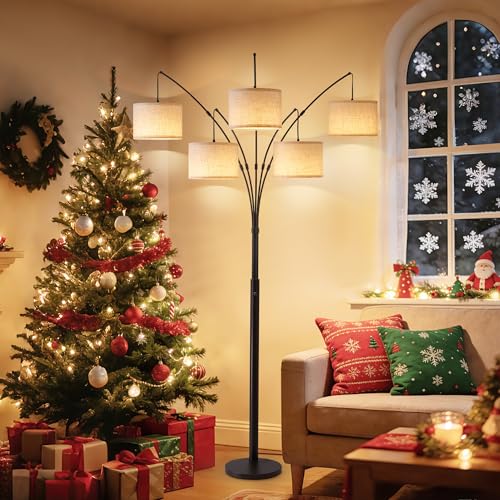 Image of Floor Lamps for Living Room, 4000LM Super Bright Arc Floor Lamp with Remote Control, 5 Light Tall Floor Lamps with Stepless Dimmable, 80 inch Mid Century Tree Floor Lamp for Bedroom, Office
