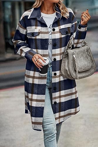 Image of PRETTYGARDEN Womens Plaid Shacket Jacket Flannel Shirts
