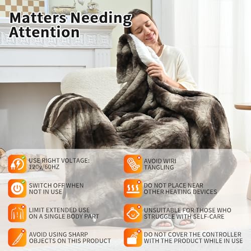Fantico Cobertor Aquecido, Pelúcia Sintética Para Aquecer Sherpa, Cobertor Elétrico Com 4 Níveis De