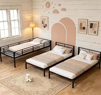 Bellemave Twin Triple Bunk Bed for Kids, Teens,Adults, Metal Twin XL Bunk Beds for 3, 3 bunk Bed for 3 Kids, Adults(Heavy Metal, Black)