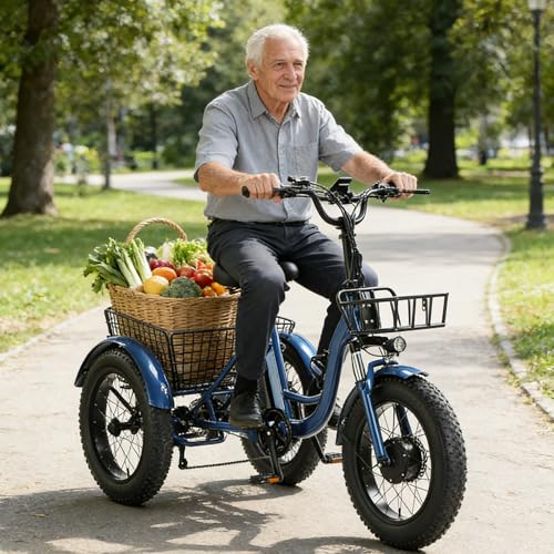 Triciclo eléctrico para Adultos con neumáticos Anchos de 20'*4.0, Ideal para la Nieve, con batería extraíble de 48 V y 13 Ah, autonomía de 30-40 km, Frenos de Disco Dobles, Pantalla LCD y ca