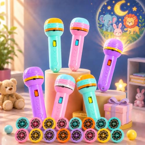 Image of Toy Imagine 3 Slides 24 Patterns Mini Projector Torch Toy - Slide Flashlight Projector for Kids, Sleeping Story & Educational Learning Toy with Space, Animal & Food Themes (Pack of 6)