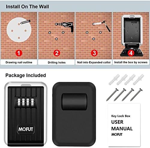 Key Lock Box with 4-Digit Combination, Lock Box Outside for House Key, Wall Mounted Weatherproof Resettable Code Key Lock Box for Outside, Ideal for Homes Hotels Schools and Businesses (With Waterproof Cover)