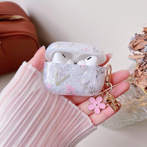 Image of MINSCOSE for Cute Glitter AirPods Pro 2nd /1st Generation Case,Shell Pattern Pretty Flower Design with Trendy Floral Keychain,Soft TPU Protective Cover with Cleaner Kit for AirPods Pro /Pro 2-Colorful