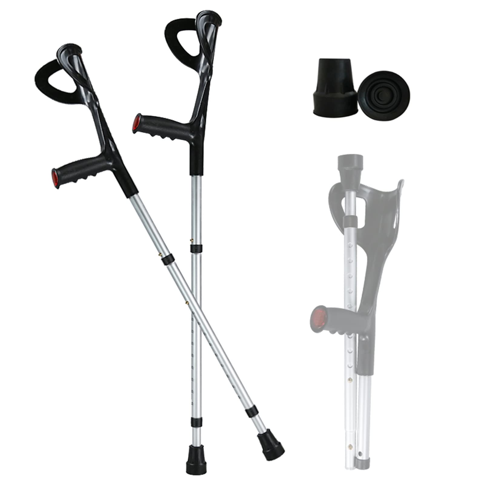 Crutches Stampella Ortopedica Regolabile(x2 unità),Stampelle Avambraccio in Alluminio con Riflettori e Impugnatura Imbottita,per Uomini Donne Anziani(Altezza Applicabile: 140-190cm)