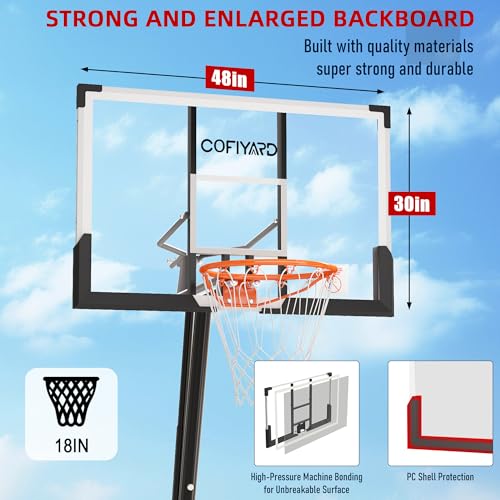 Image of Cofiyard Basketball Hoop Outdoor with 44 /48 /54 Inch Shatterproof Backboard,10FT Height Portable Basketball Hoop with Sandbag, Adjustable Basketball Goal with Wheels